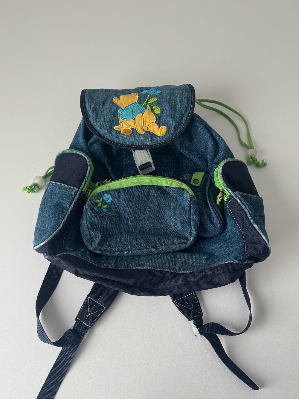 Vintage Winnie the Pooh Embroidered Denim Backpack